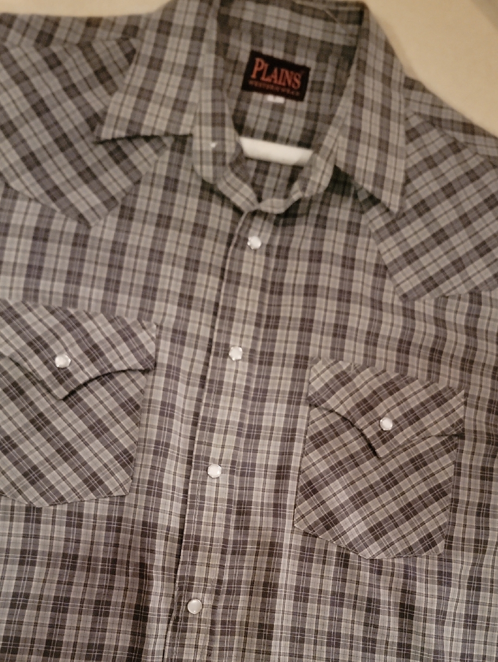Men's Gray Plaid Western Pearl Snap Short Sleeve Shirt large